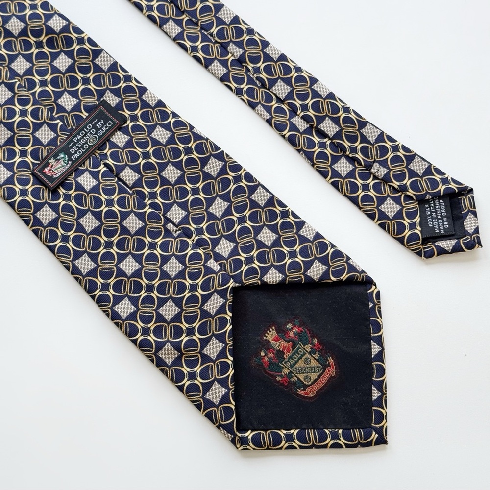 Vintage Paolo Gucci 100% Silk Tie Made in Italy Geometric Diamond Herringbone